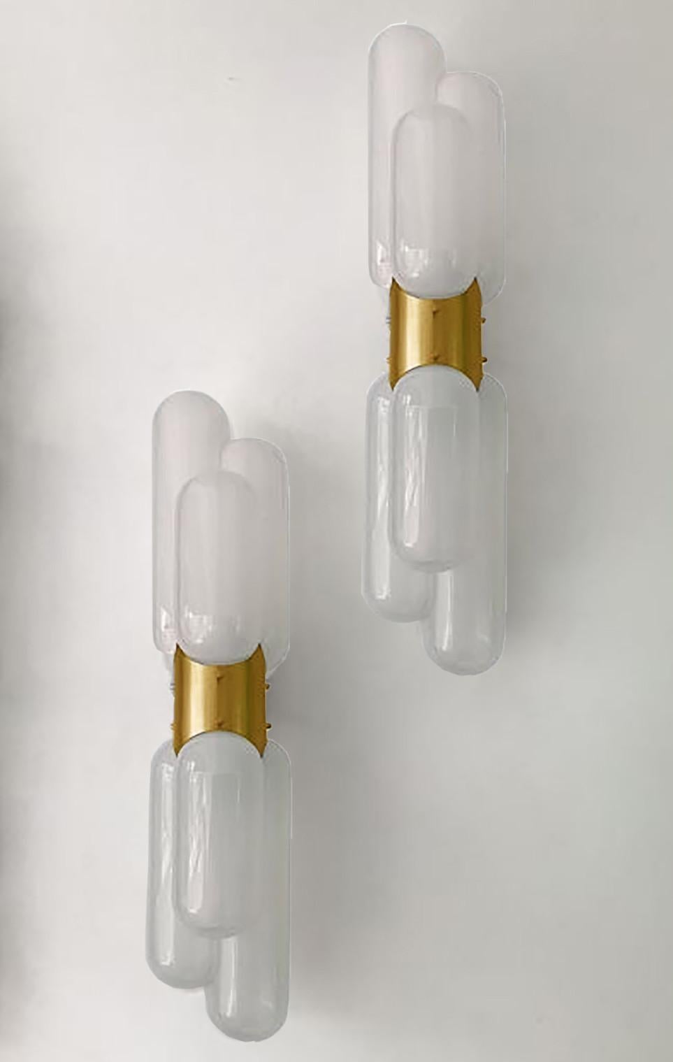 Pair of Nason for Mazzega Torpedo Murano Glass and Brass Details, 1960 5