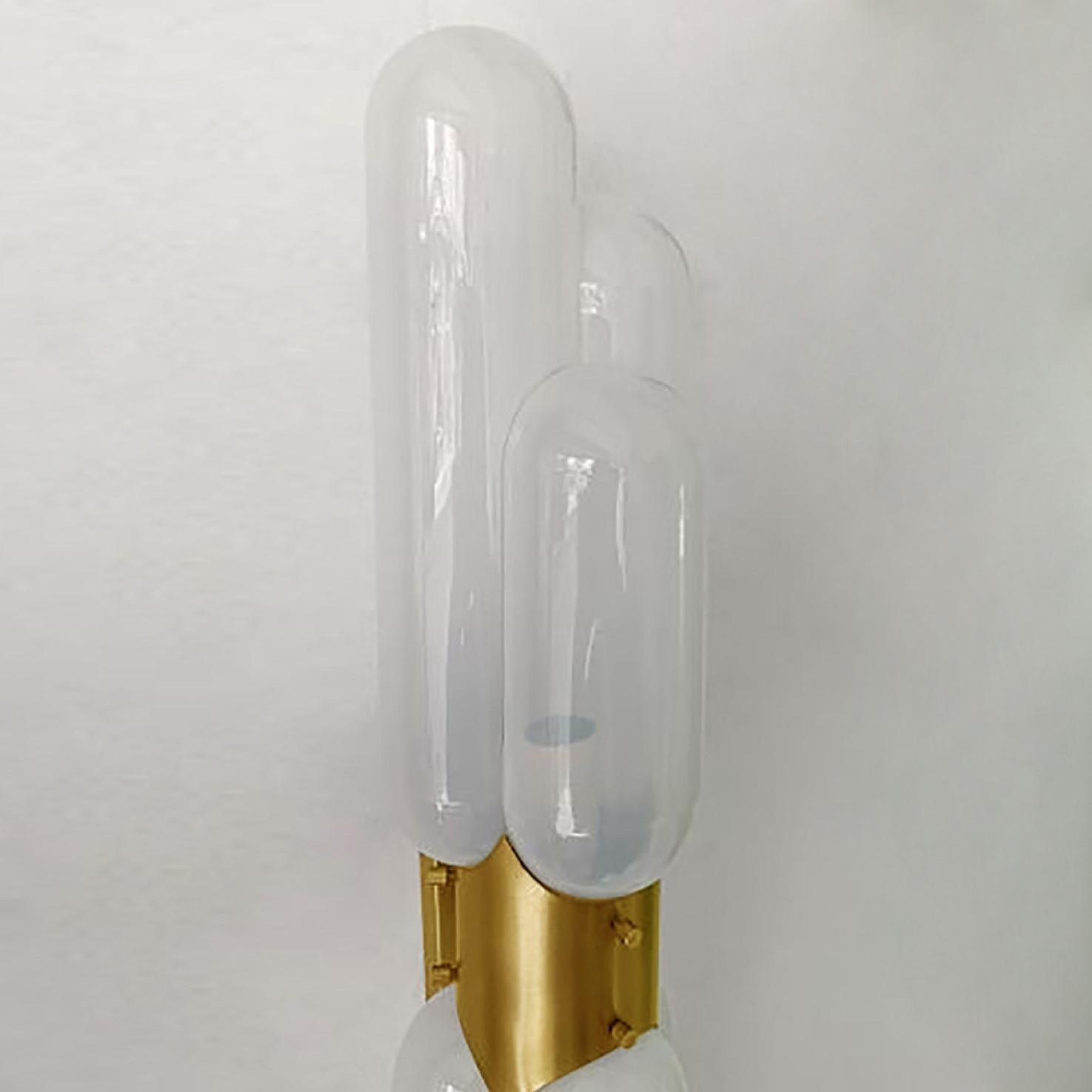 Post-Modern Pair of Nason for Mazzega Torpedo Murano Glass and Brass Details, 1960