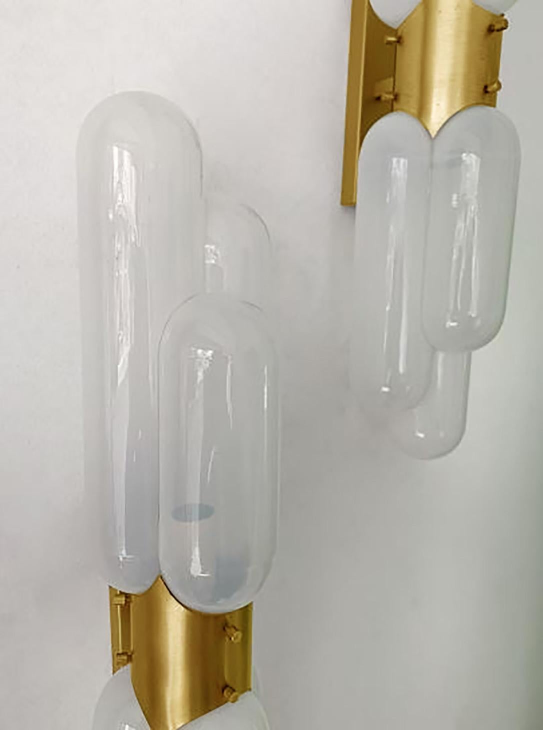 Italian Pair of Nason for Mazzega Torpedo Murano Glass and Brass Details, 1960