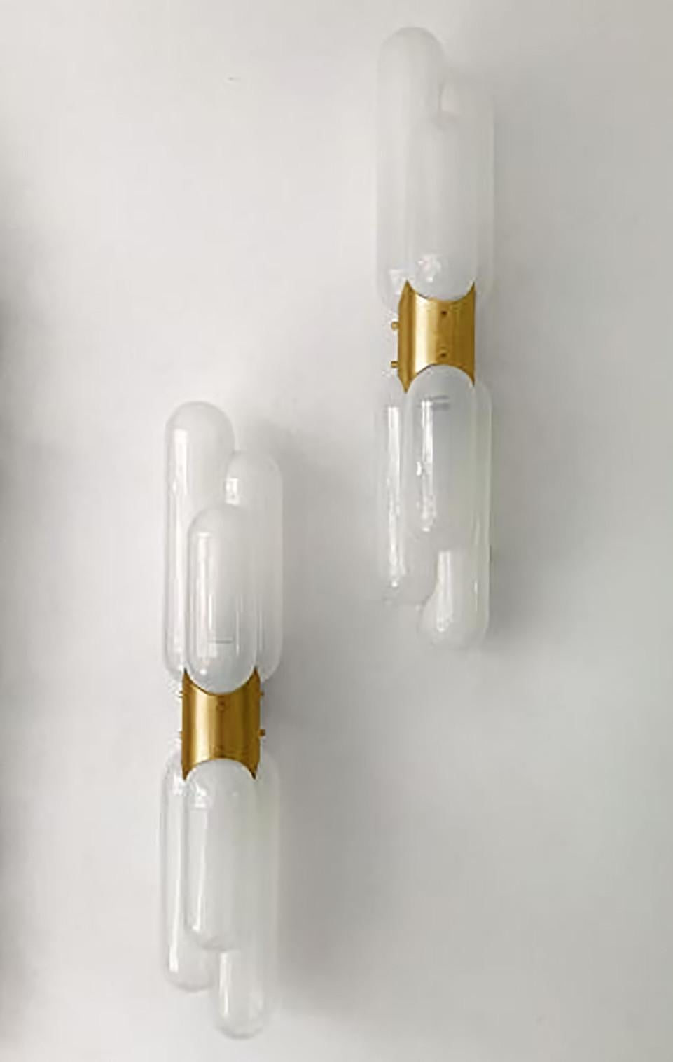 Other Pair of Nason for Mazzega Torpedo Murano Glass and Brass Details, 1960