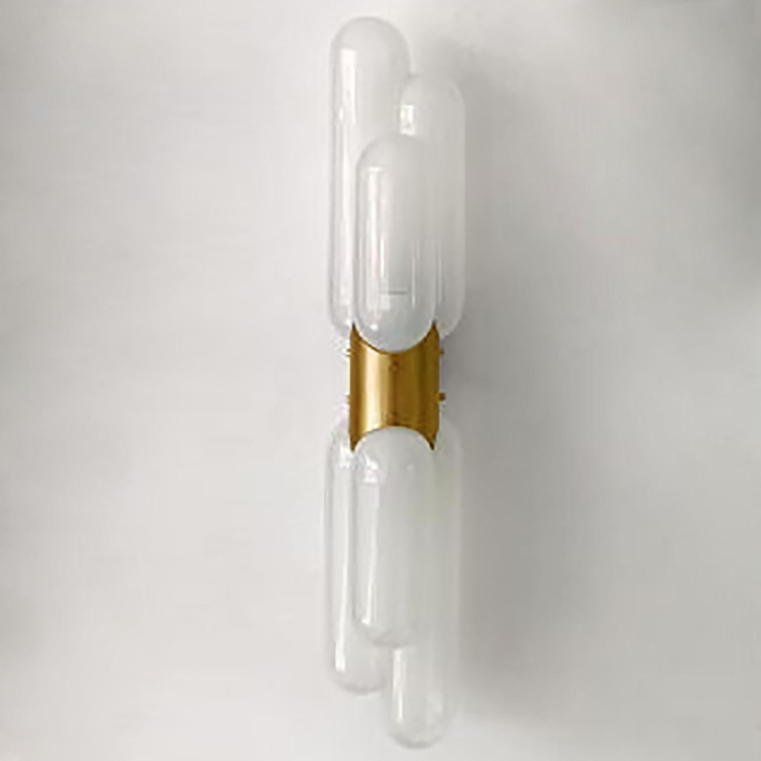 Metal Pair of Nason for Mazzega Torpedo Murano Glass and Brass Details, 1960