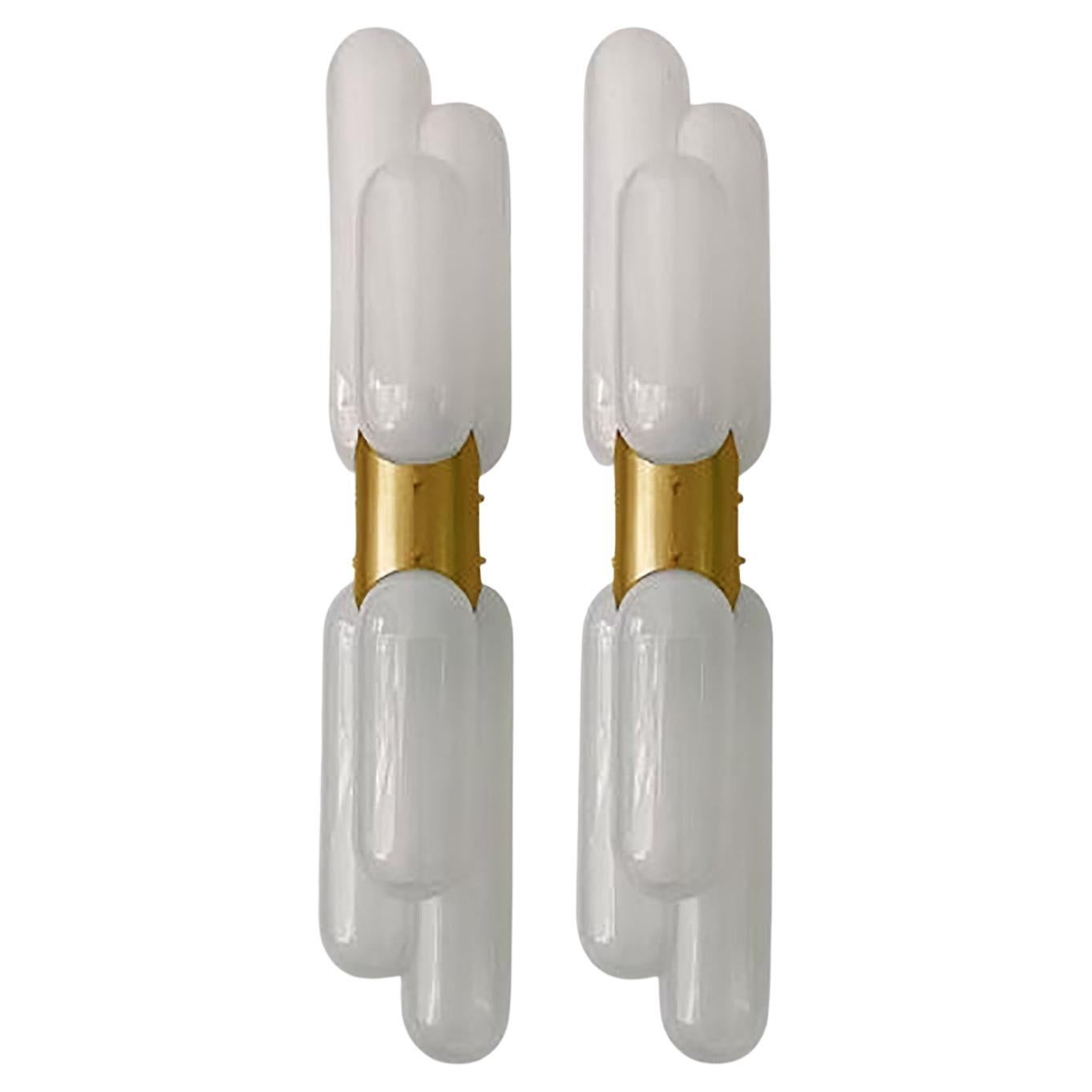 Pair of Nason for Mazzega Torpedo Murano Glass and Brass Details, 1960