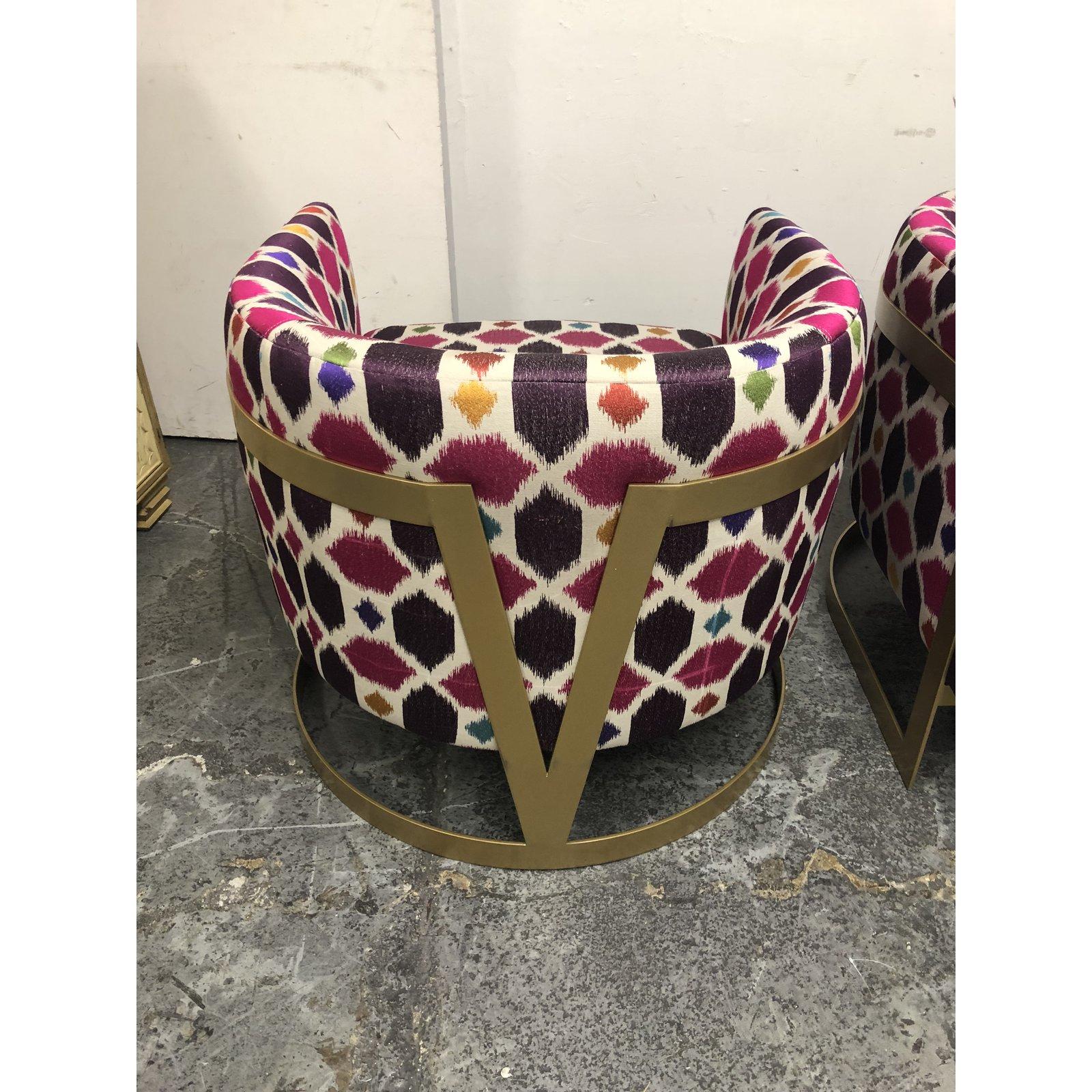Pair of Nathan Anthony Korz Chair by Tina Nicole and Kravet Fabric For Sale 2
