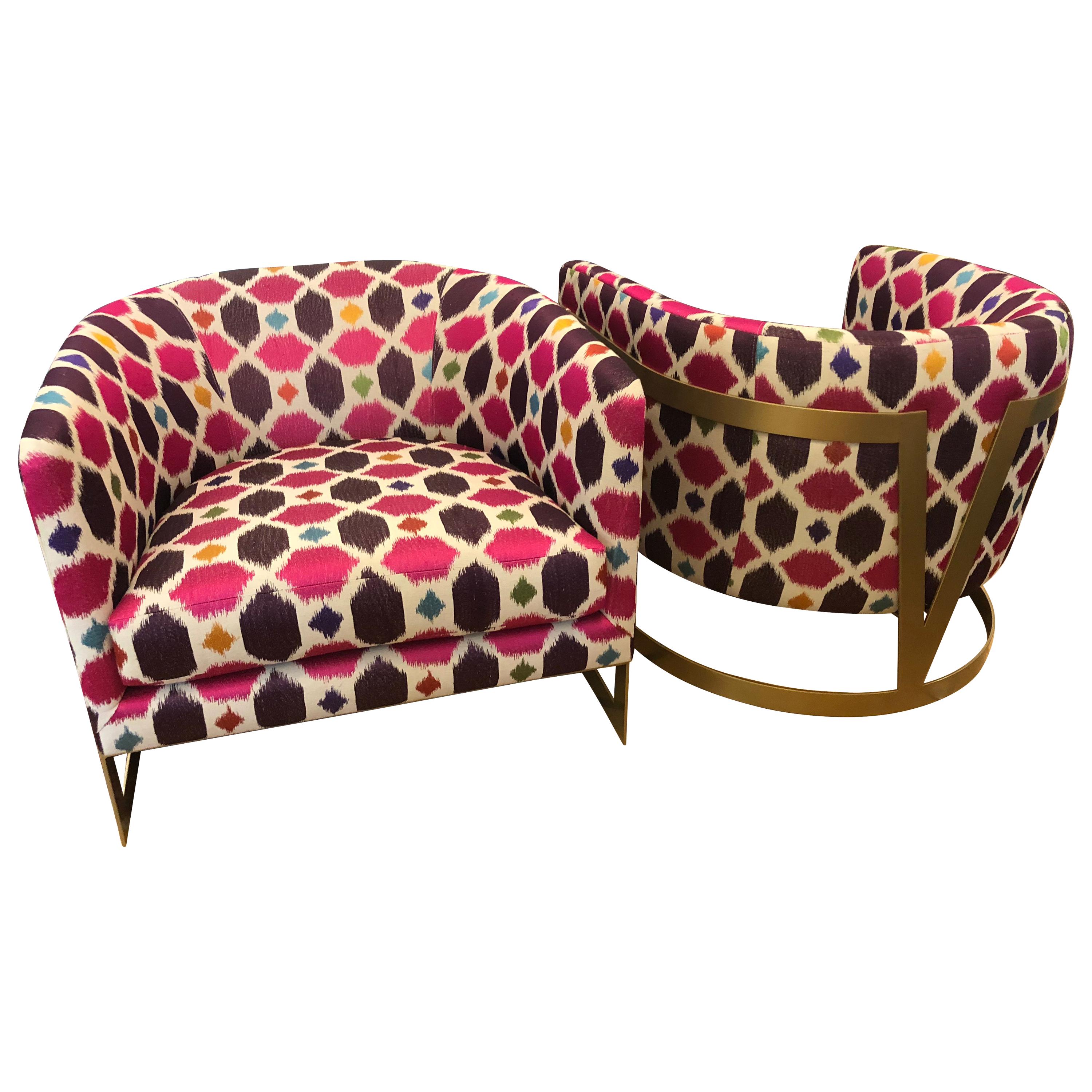 Pair of Nathan Anthony Korz Chair by Tina Nicole and Kravet Fabric im Angebot