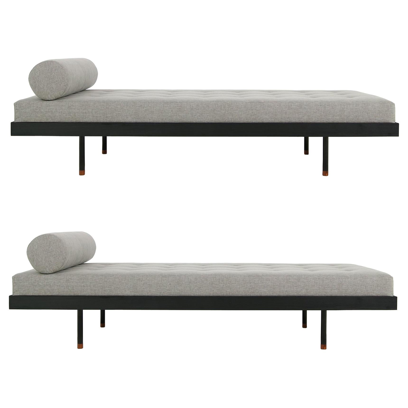 Pair of Nathan Lindberg 'Black Edition' Daybed Larch Wood, Metal, Teak, Grey For Sale