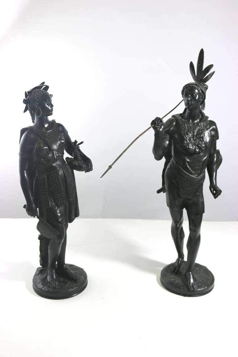 Other Pair of Native American Indian Sculptures signed-Jean Jules Salmson circa 1860 For Sale