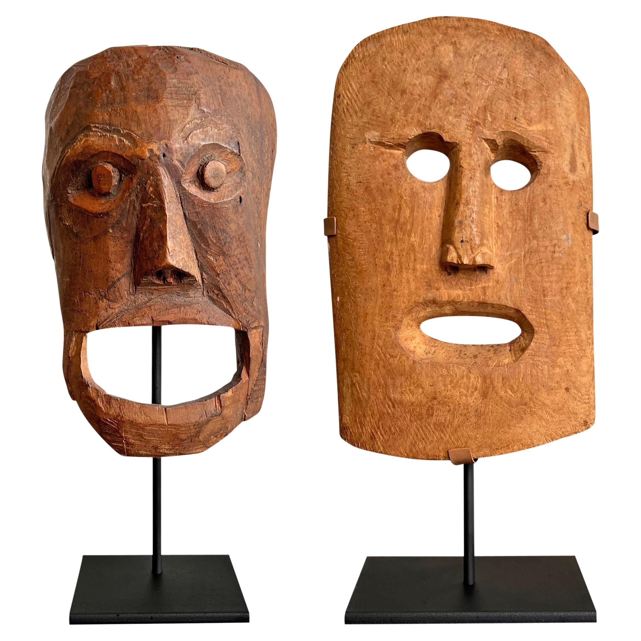 Pair of Native American Masks on Custom Stands