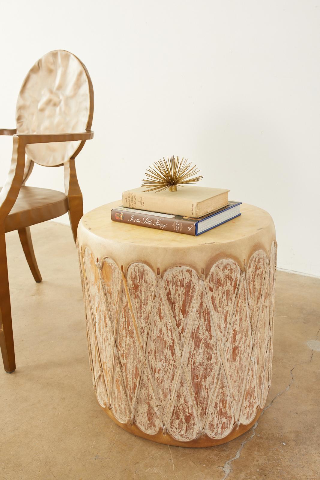 Leather Pair of Native American Style Rawhide Drum Drink Tables