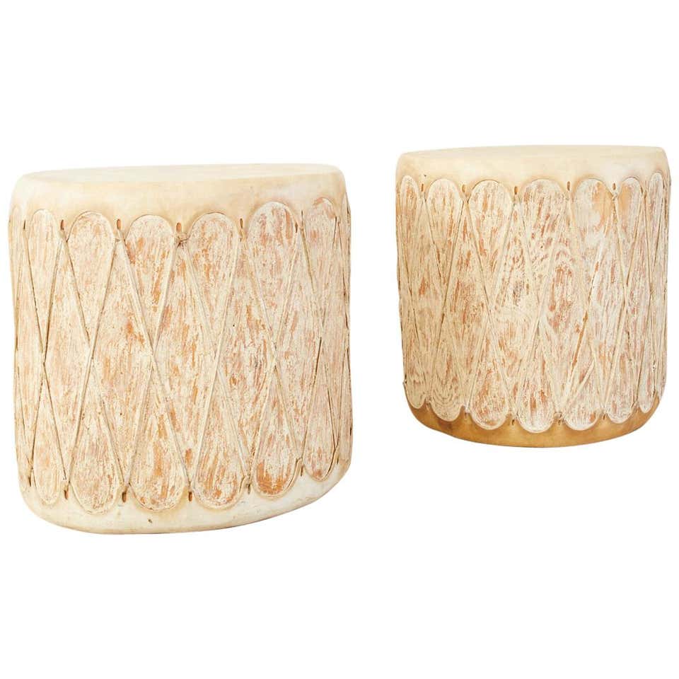 Pair of Native American Style Rawhide Drum Drink Tables at 1stDibs