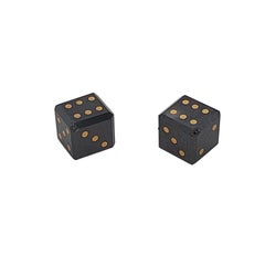Pair of Natural 15, 4 Carat Black Diamond Cubes/Dice with Gold Inlay