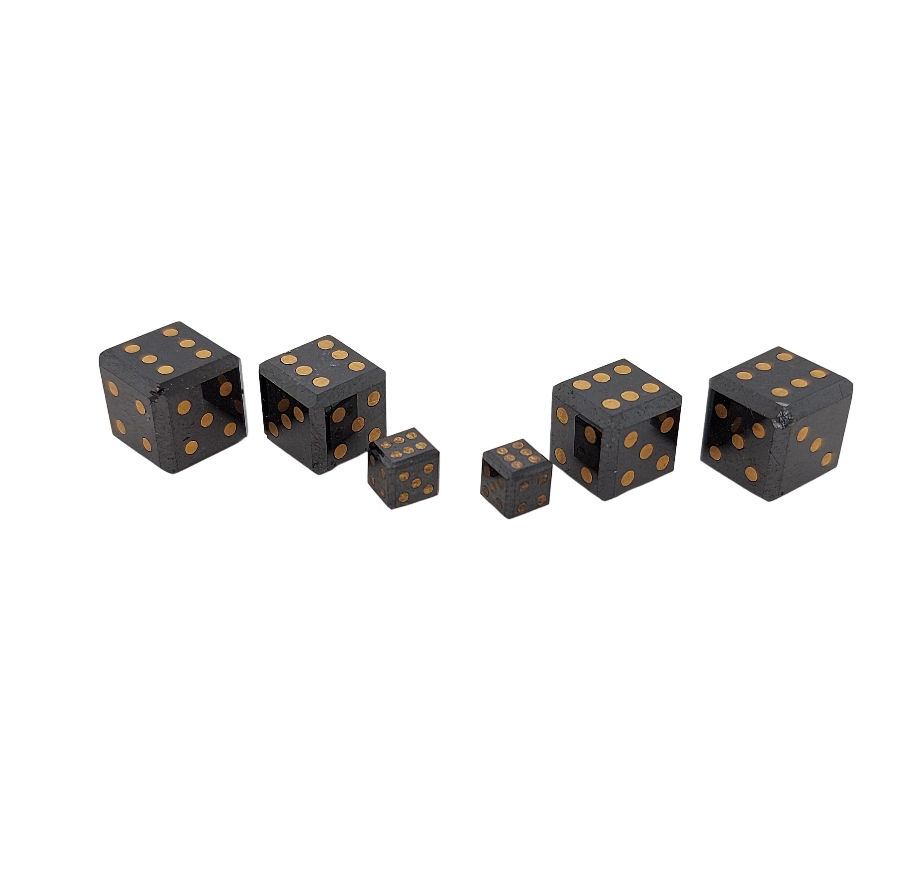 Artisan Pair of Natural 15, 4 Carat Black Diamond Cubes/Dice with Gold Inlay For Sale