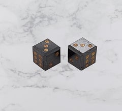 Pair of Natural 2, 17 Carat Black Diamond Cubes / Dice with Gold Inlay