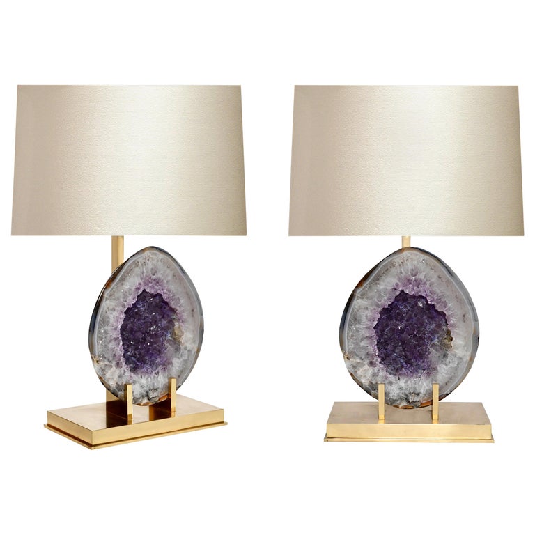 Pair of Natural Amethyst Lamps For Sale at 1stDibs | amethyst table lamp,  gemstone lamps, geode lamps