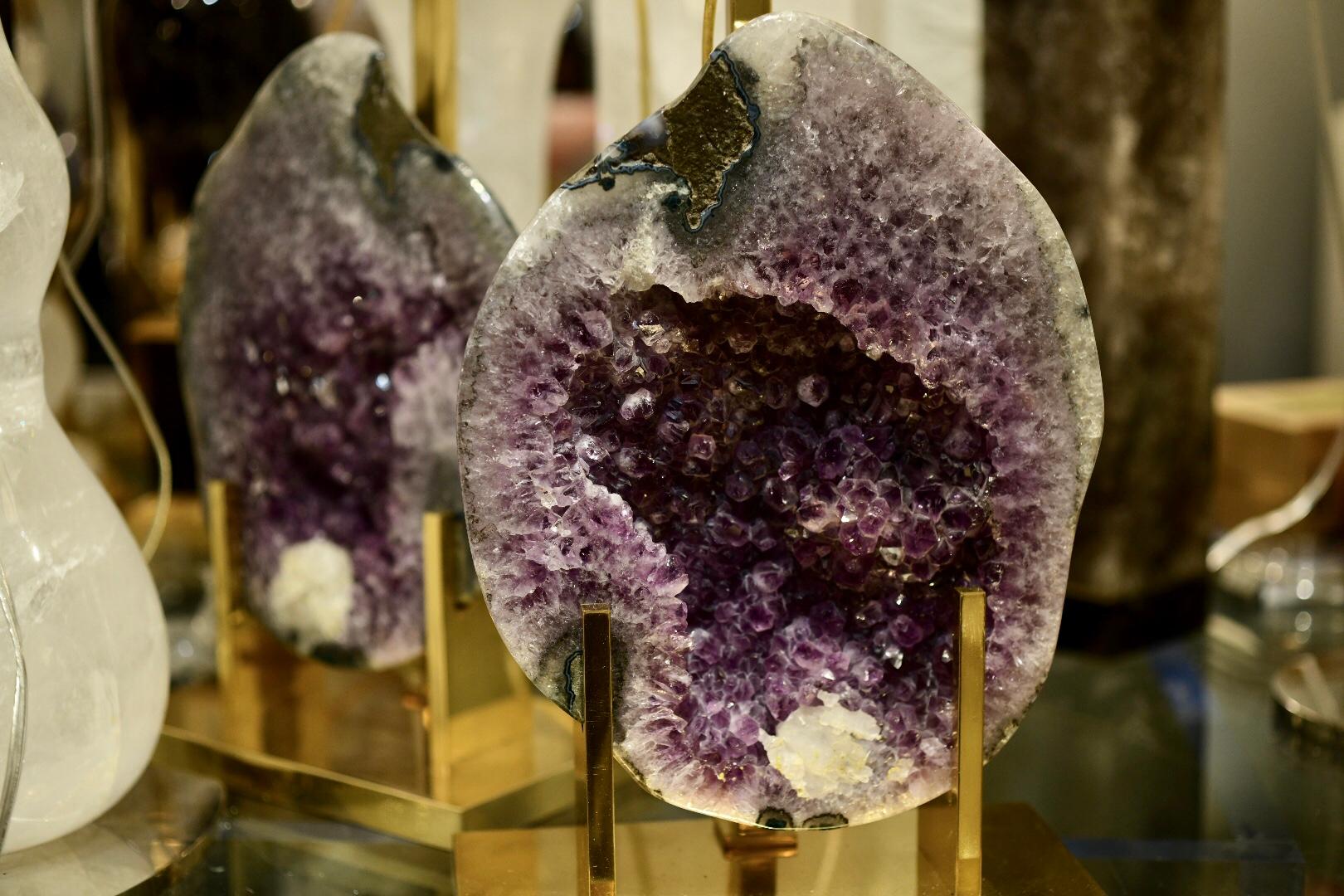 Contemporary Pair of Natural Amethyst Rock Crystal Quartz Lamps For Sale