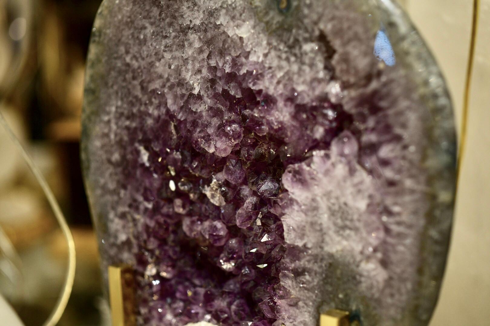 Pair of Natural Amethyst Rock Crystal Quartz Lamps For Sale 1