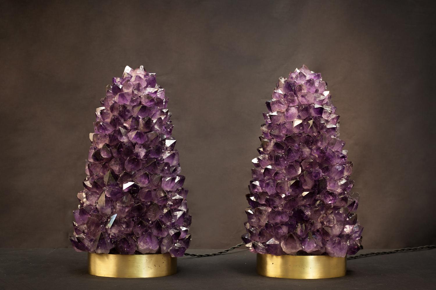 Organic Modern Pair of Natural Amethyst Table Lamps, Signed by Demian Quincke For Sale