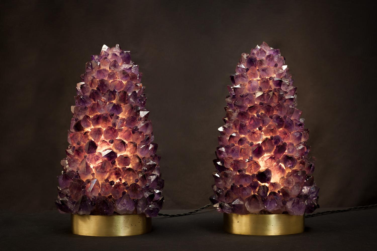 Pair of Natural Amethyst Table Lamps, Signed by Demian Quincke In New Condition In Geneve, CH