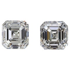 Pair of Natural Asscher Cut Diamond with 2.02 carat H IF, IGI Certificate