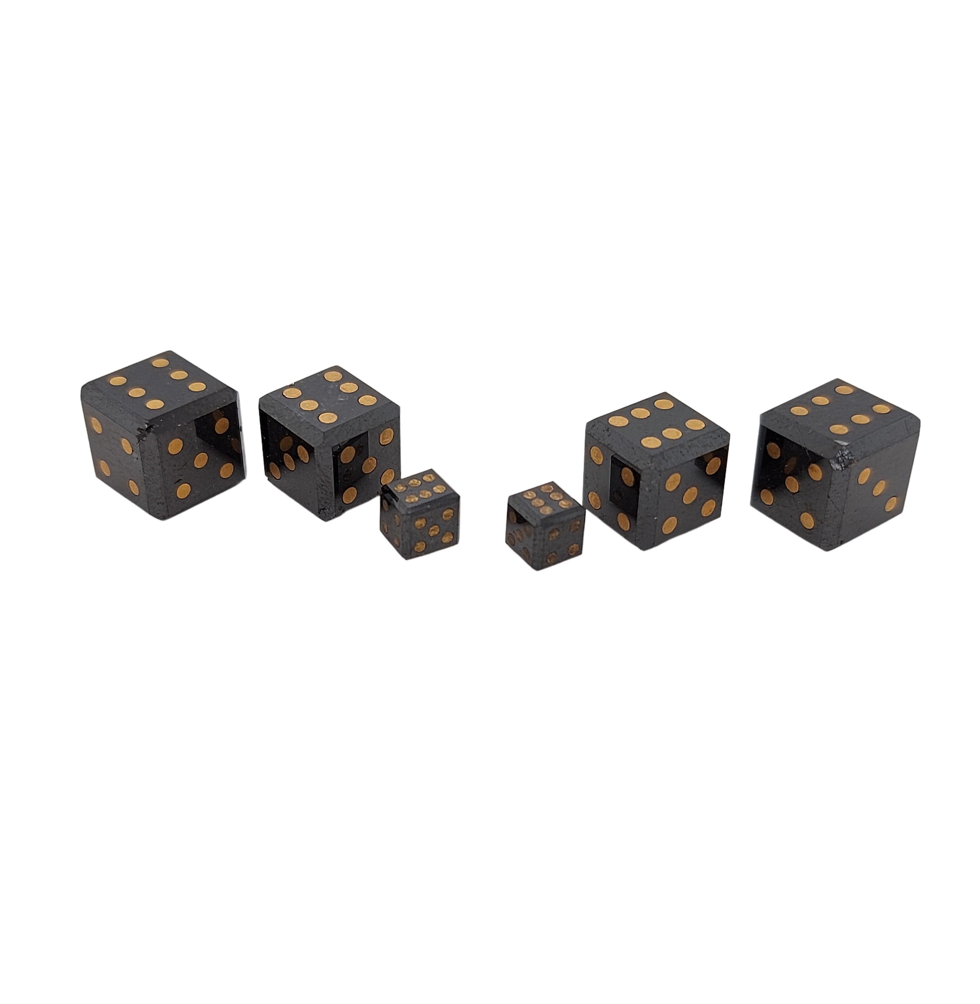 Artisan Pair of Natural Black Diamond 12, 7 Ct. Cubes/Dices with Gold Inlay For Sale