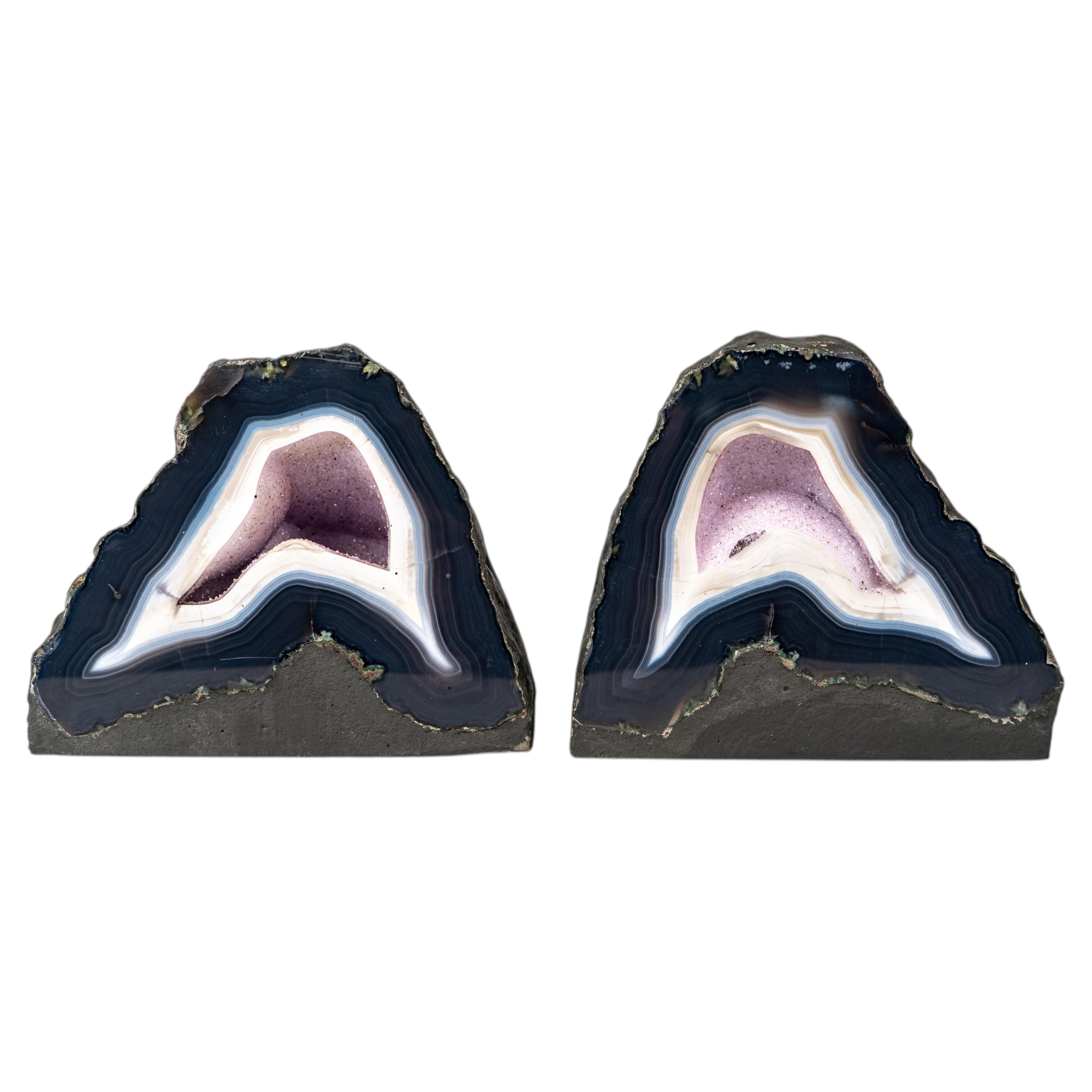 Pair of Natural Blue Lace Agate Geodes For Sale