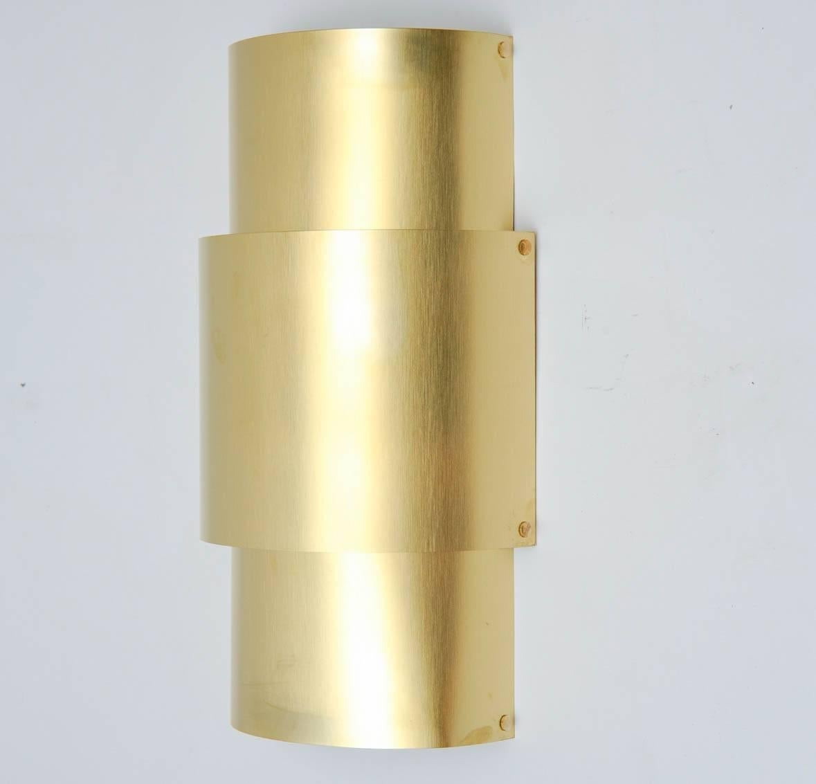 Modern Pair of Natural Brass Wall Sconces For Sale