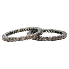 Pair of Natural Brown Diamond 14 Karat Black Rhodium Eternity Bands