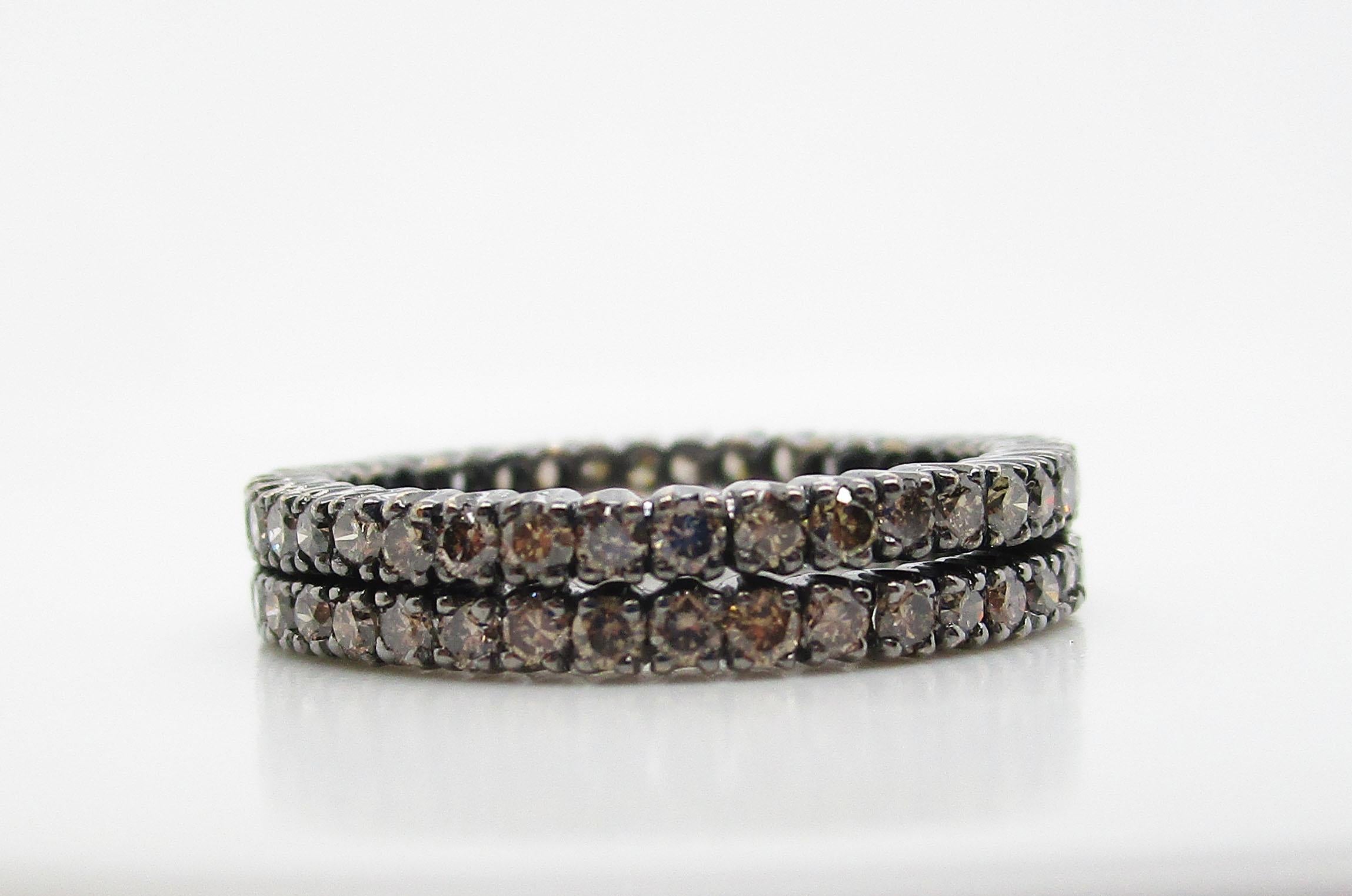Pair of Natural Brown Diamond 14 Karat Black Rhodium Eternity Bands In Excellent Condition For Sale In Lexington, KY