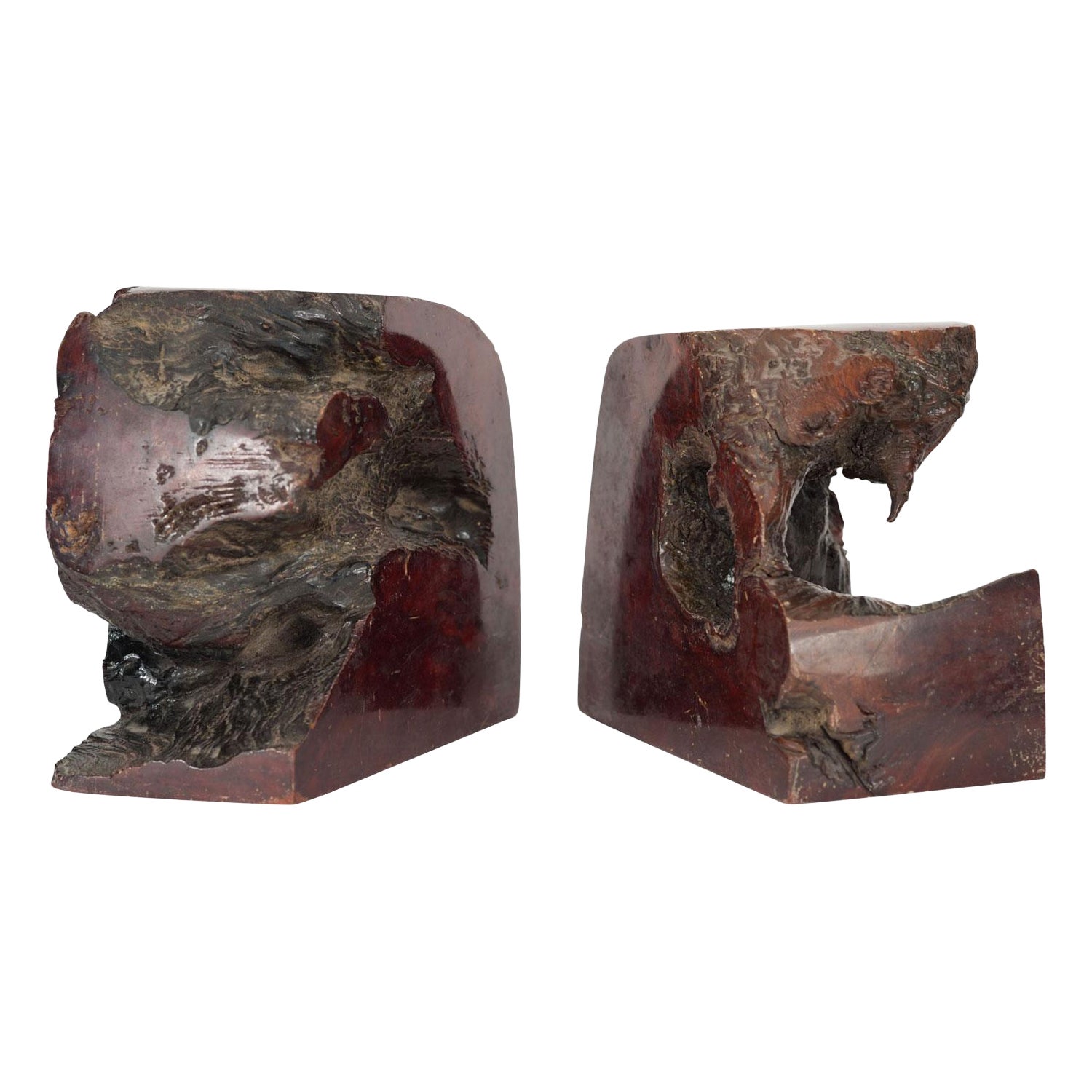 Par de Sujetalibros de Madera de Burl Natural en venta