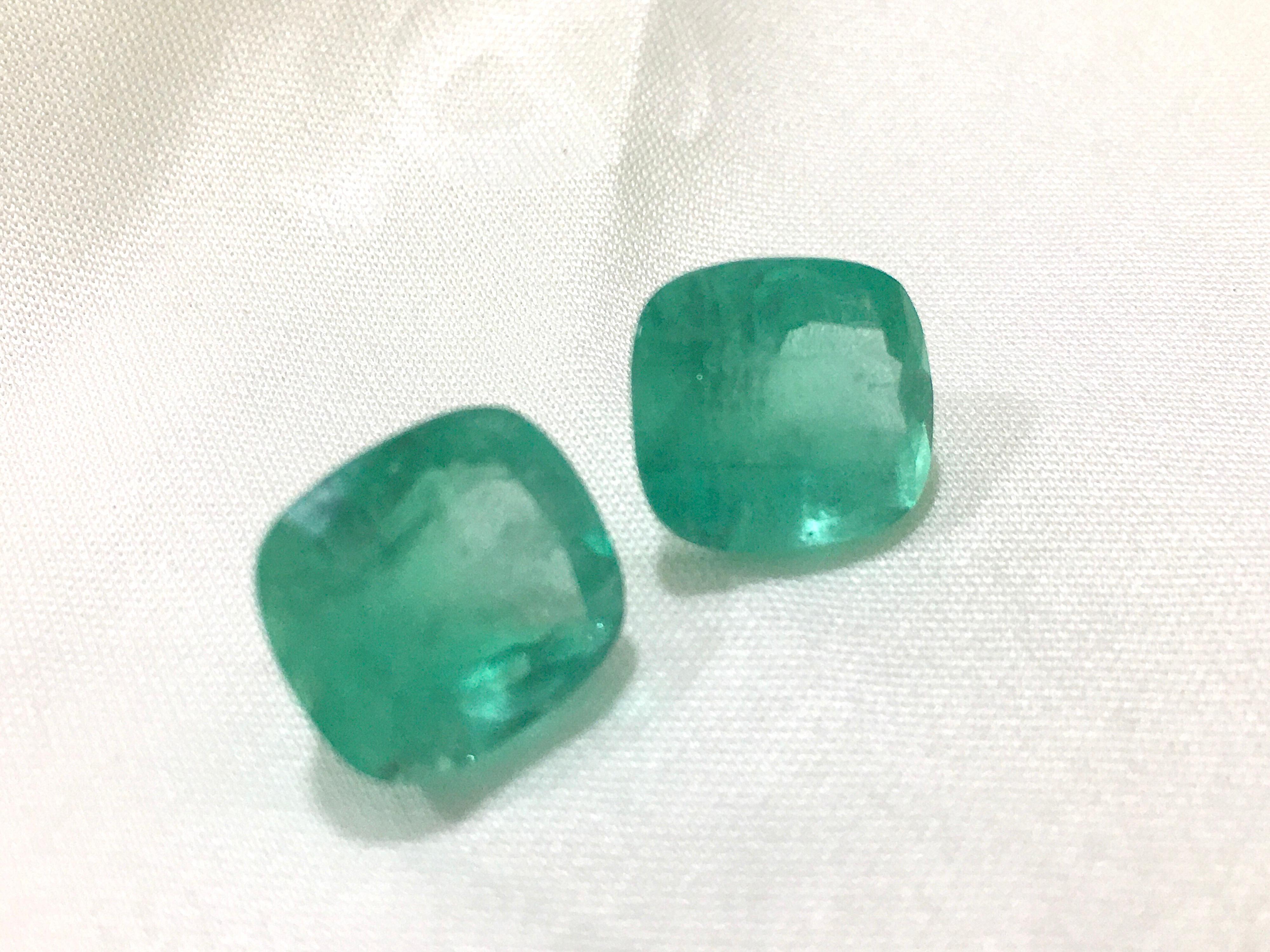 Women's or Men's Natural Cushion Colombian Emeralds 11.63 Carats Pair or Individual 