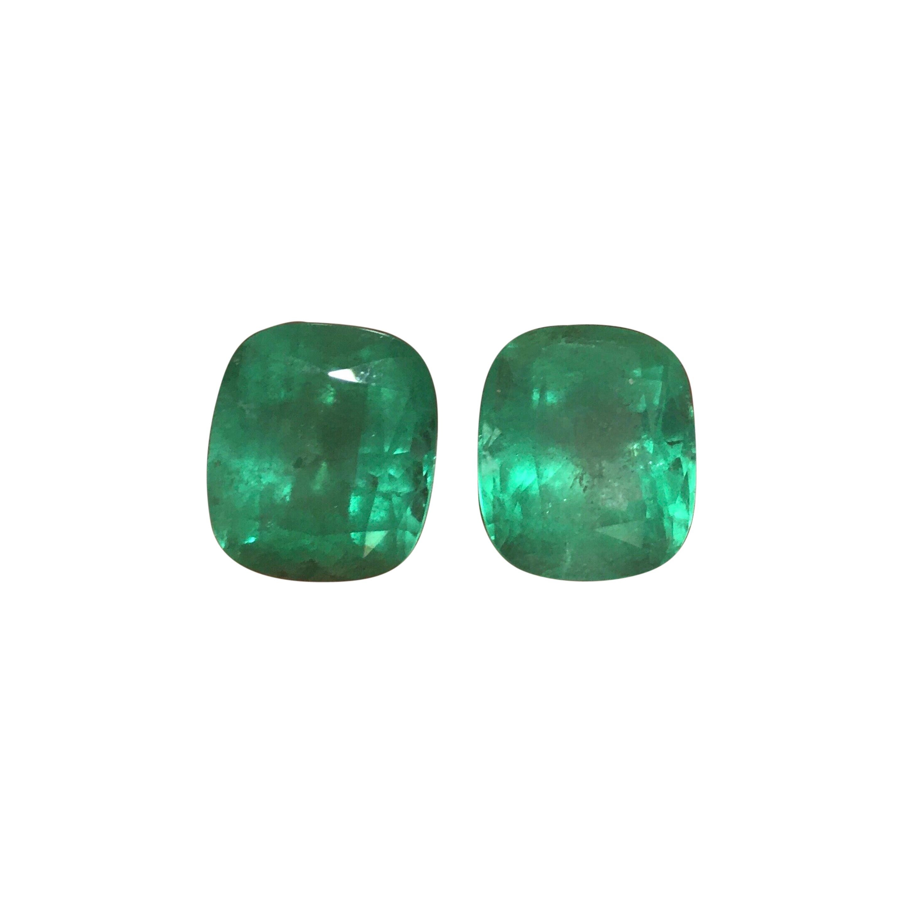 Natural Cushion Colombian Emeralds 11.63 Carats Pair or Individual 