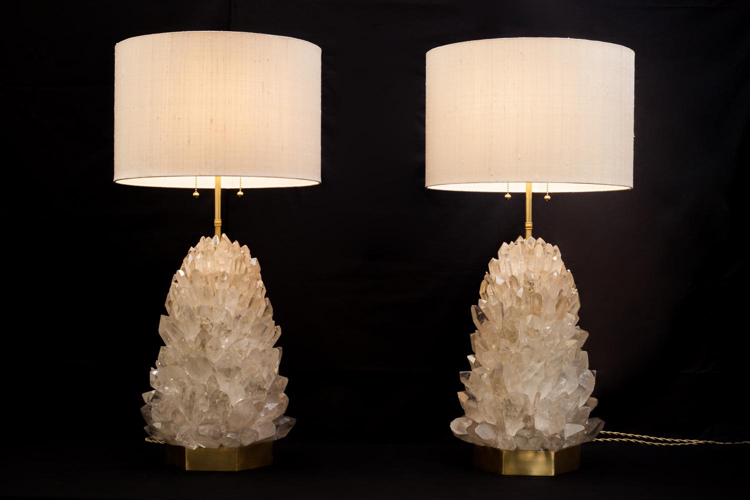 Pair of Natural Crystal Table Lamps, Signed by Demian Quincke In New Condition In Geneve, CH