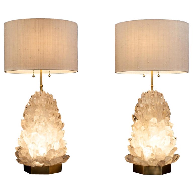 Pair Of Natural Crystal Table Lamps, Natural Crystal Lamps