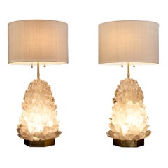 Pair of Natural Crystal Table Lamps, Signed by Demian Quincke