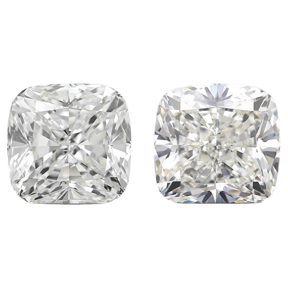 Pair of Natural Cushion Modified Brilliant Diamonds in a 2.03 Carat F VVS1, GIA For Sale