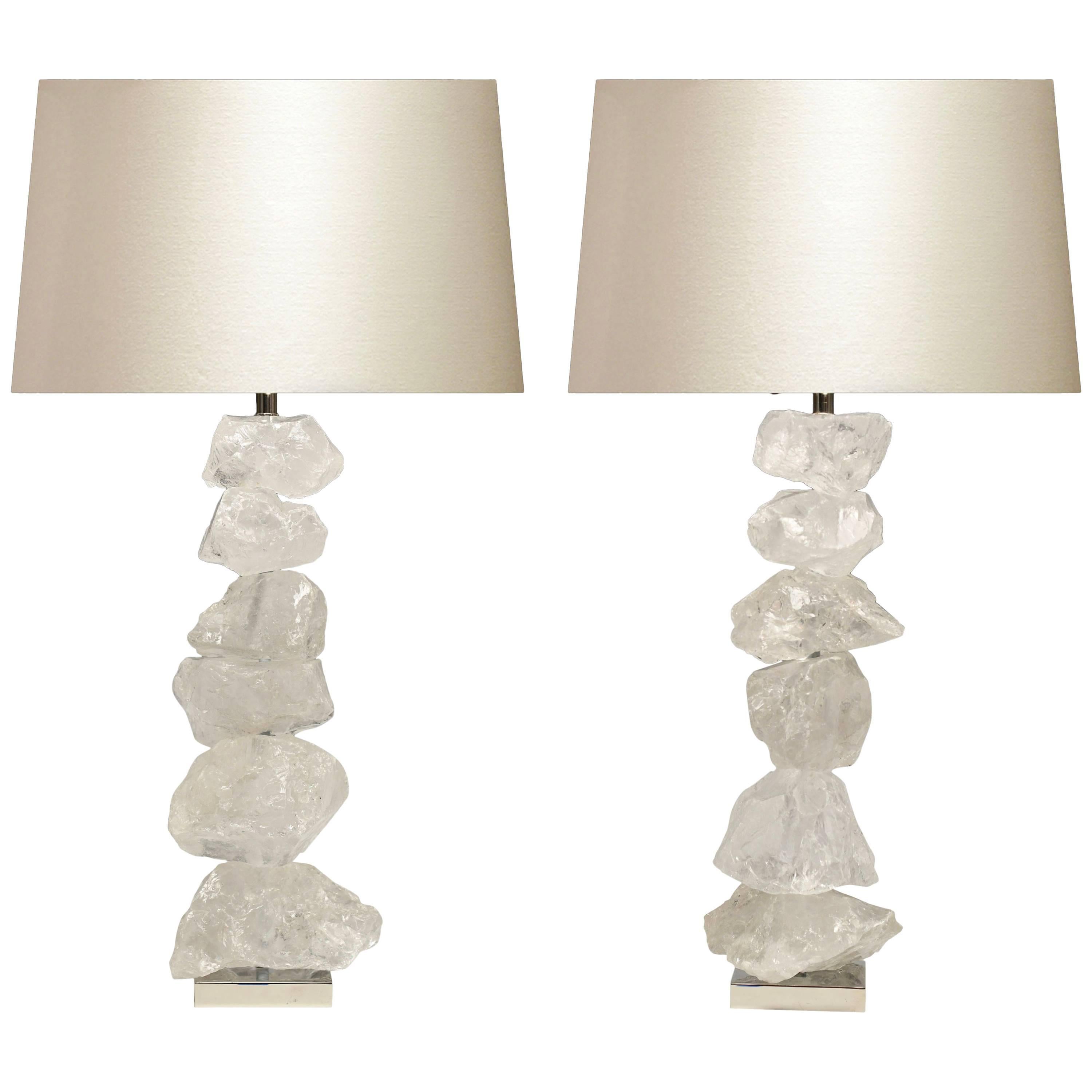 Pair of Natural Form Rock Crystal Quartz Lamps