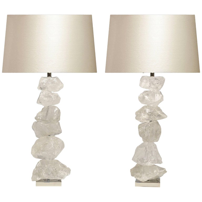 Pair of Natural Form Rock Crystal Quartz Lamps For Sale