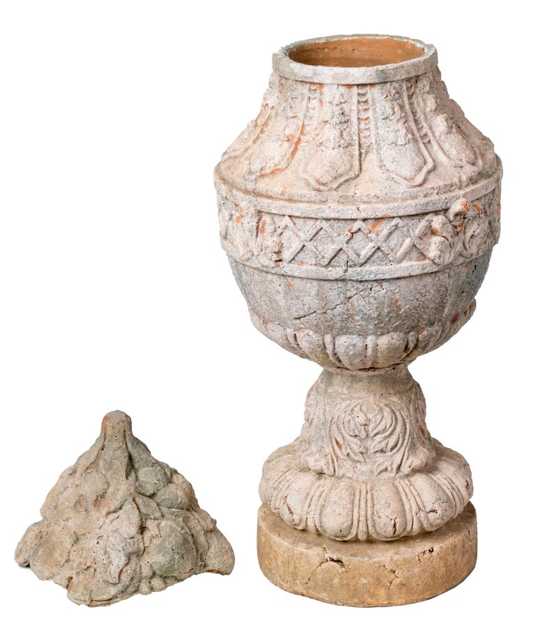 Pair of Natural French Terracotta Urns with Lids For Sale at 1stDibs