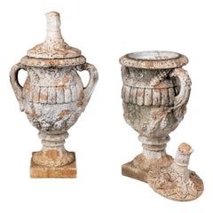 Pair of Natural French Terracotta Urns with Lids