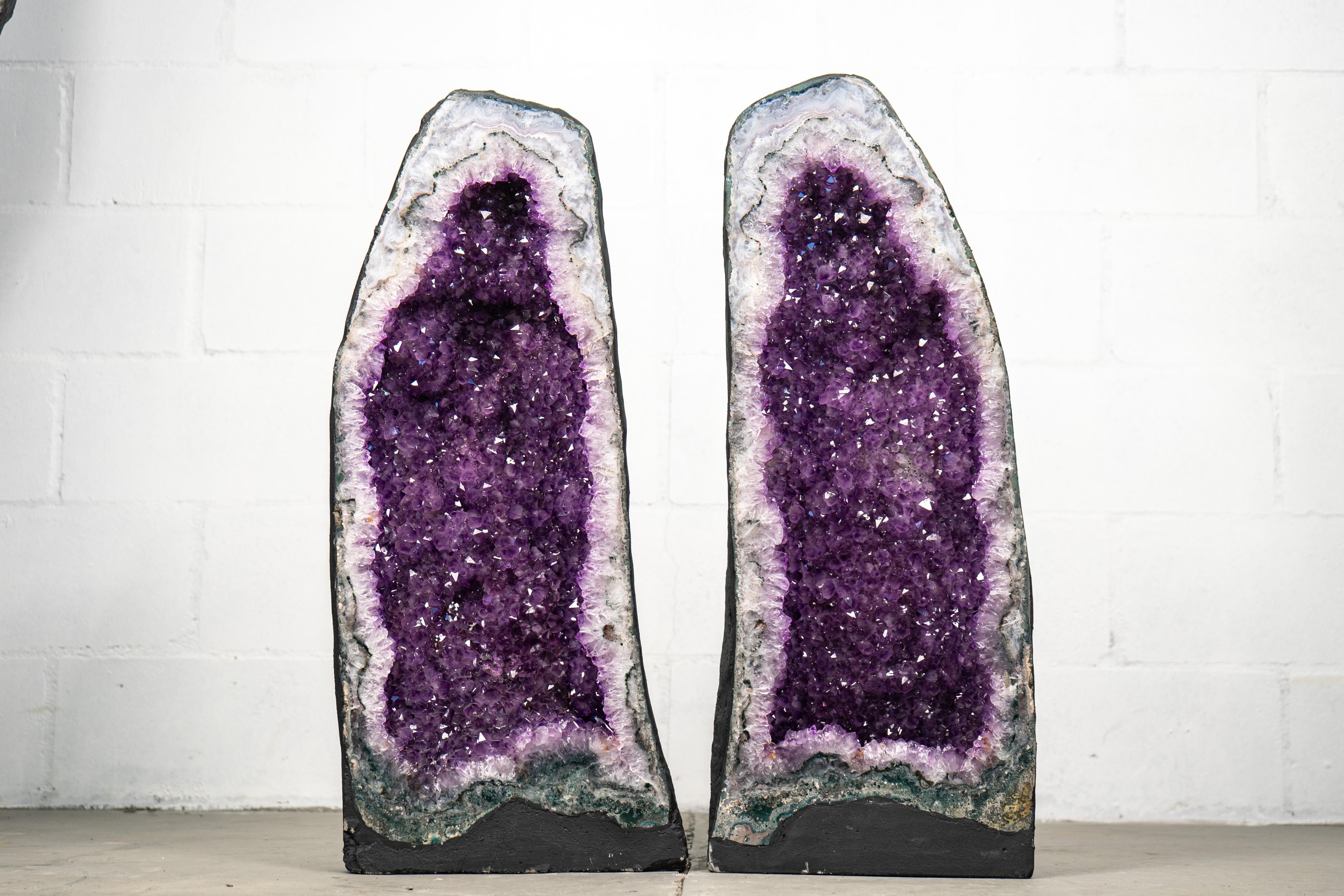 Paar natürliche Galaxy lila Amethyst Geoden im Angebot 5