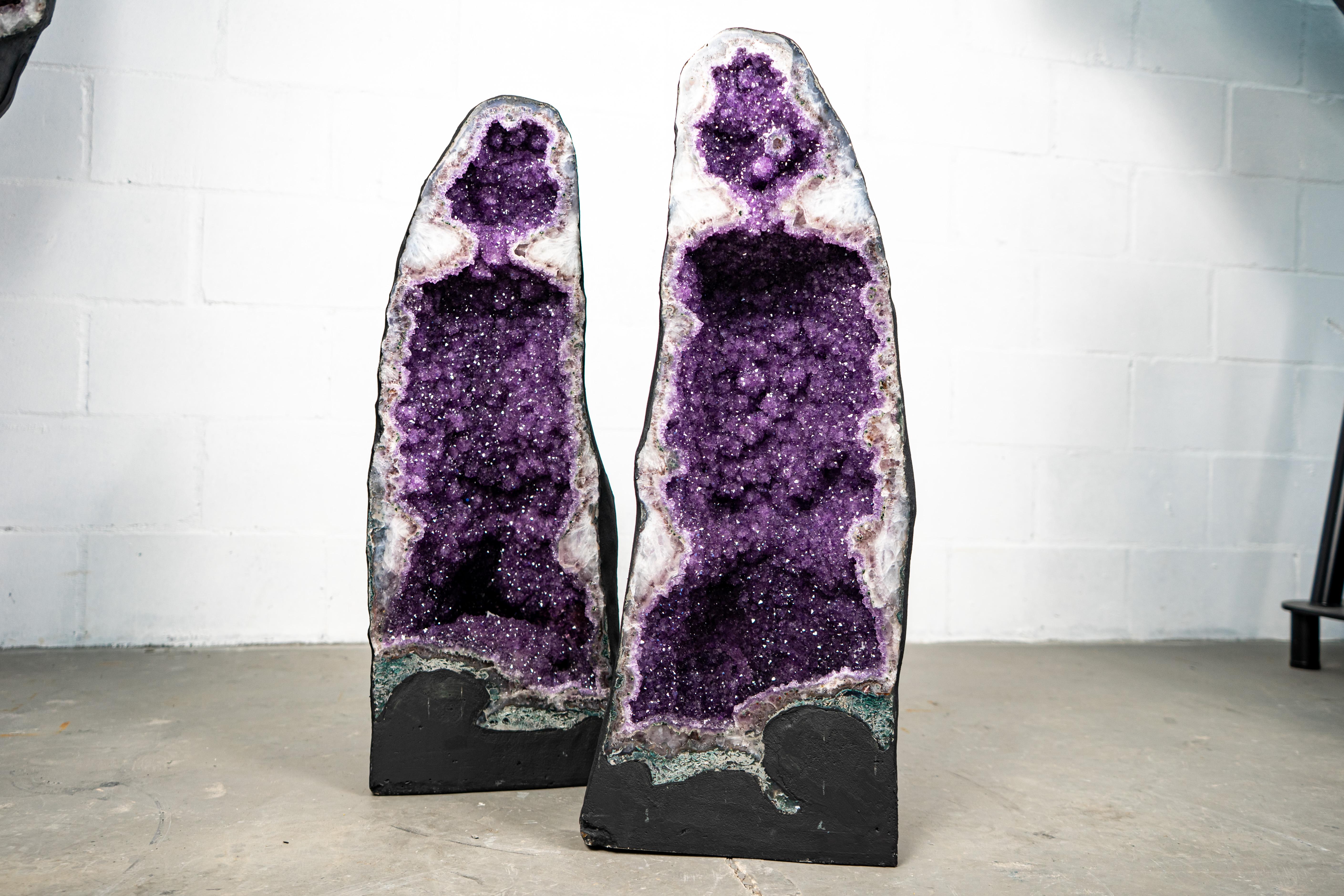 Paar natürliche Galaxy lila Amethyst Geoden im Angebot 6