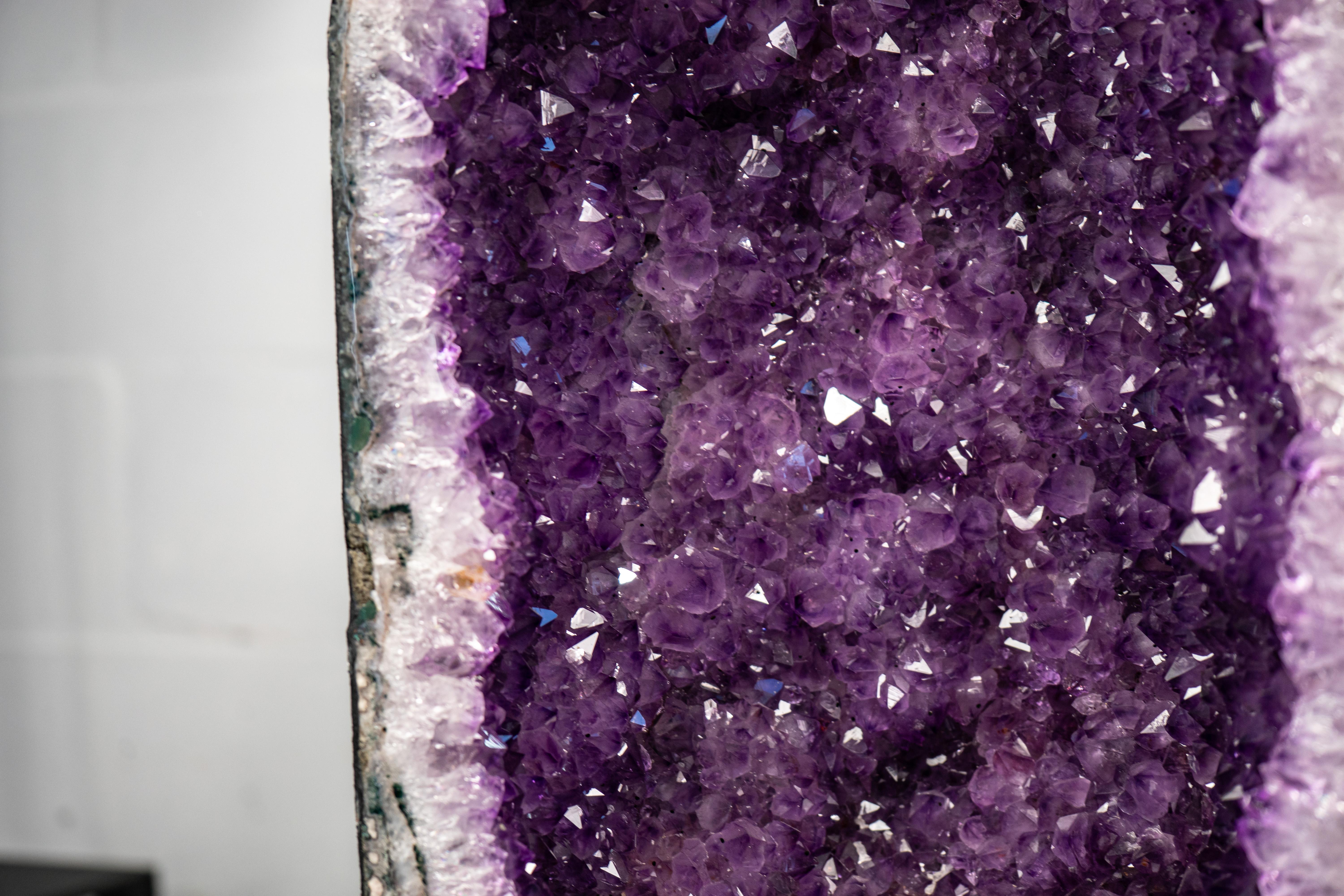 Contemporary Pair of Natural Galaxy Purple Amethyst Geodes For Sale