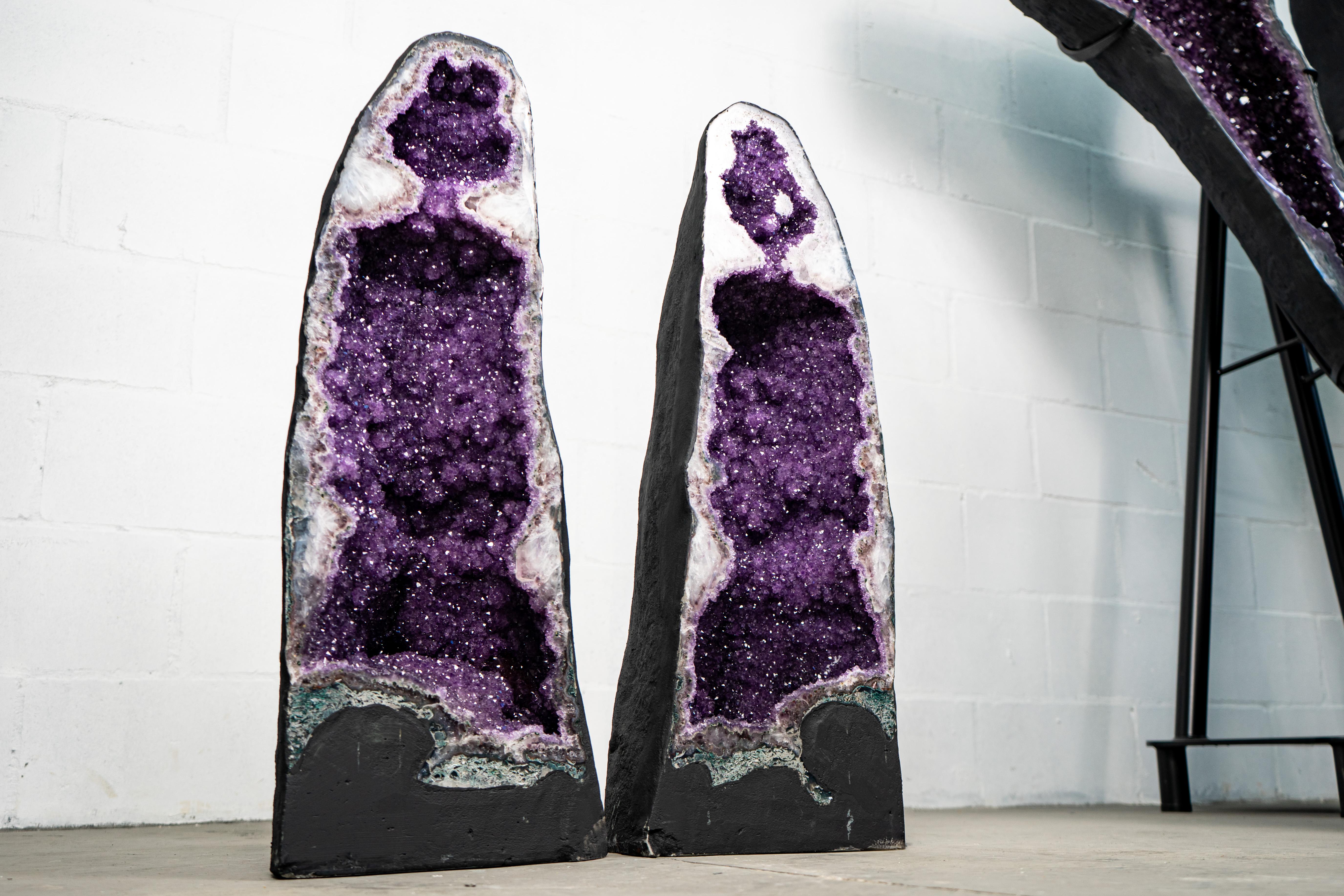 Paar natürliche Galaxy lila Amethyst Geoden im Angebot 1