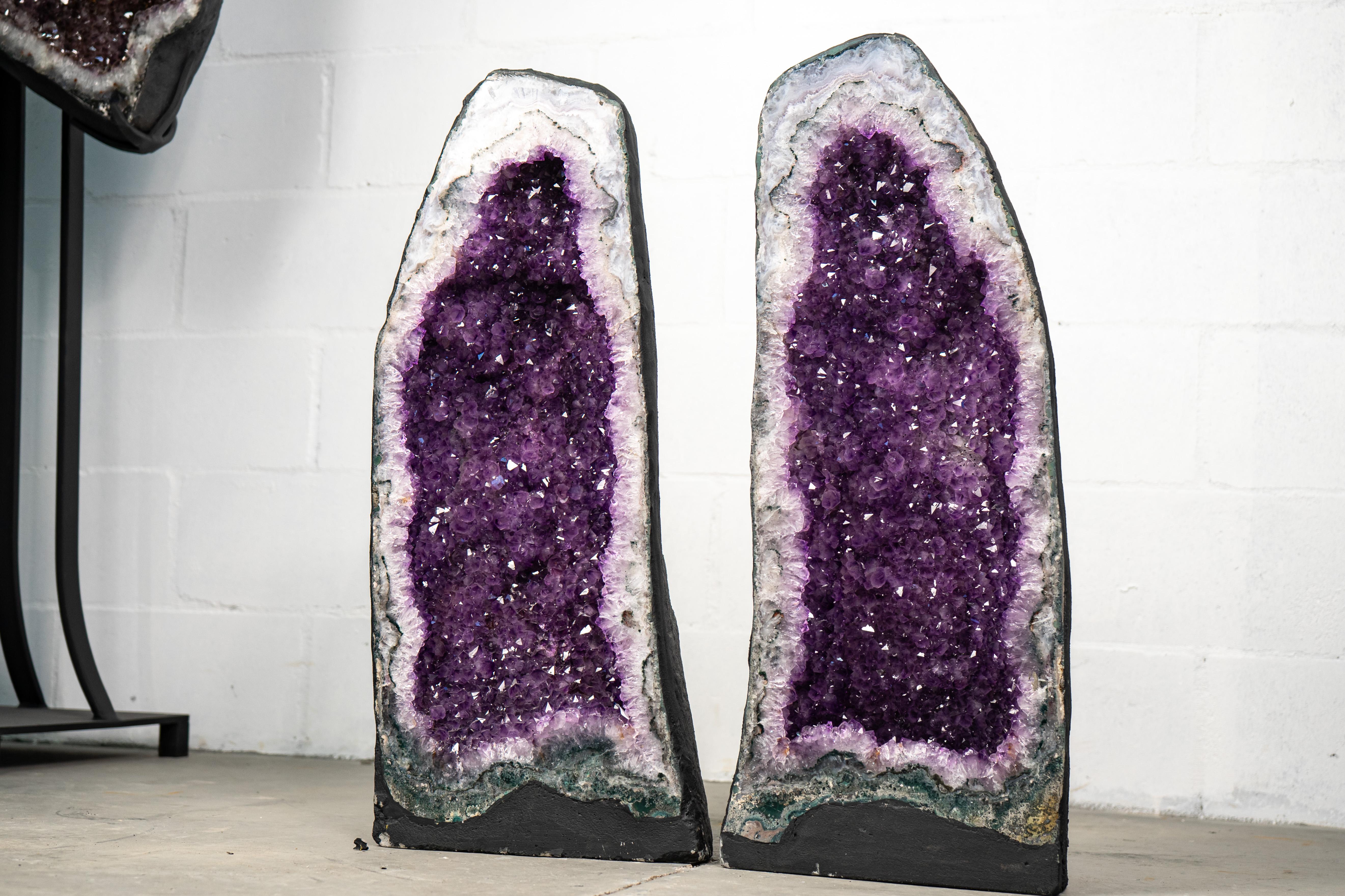 Pair of Natural Galaxy Purple Amethyst Geodes For Sale 1