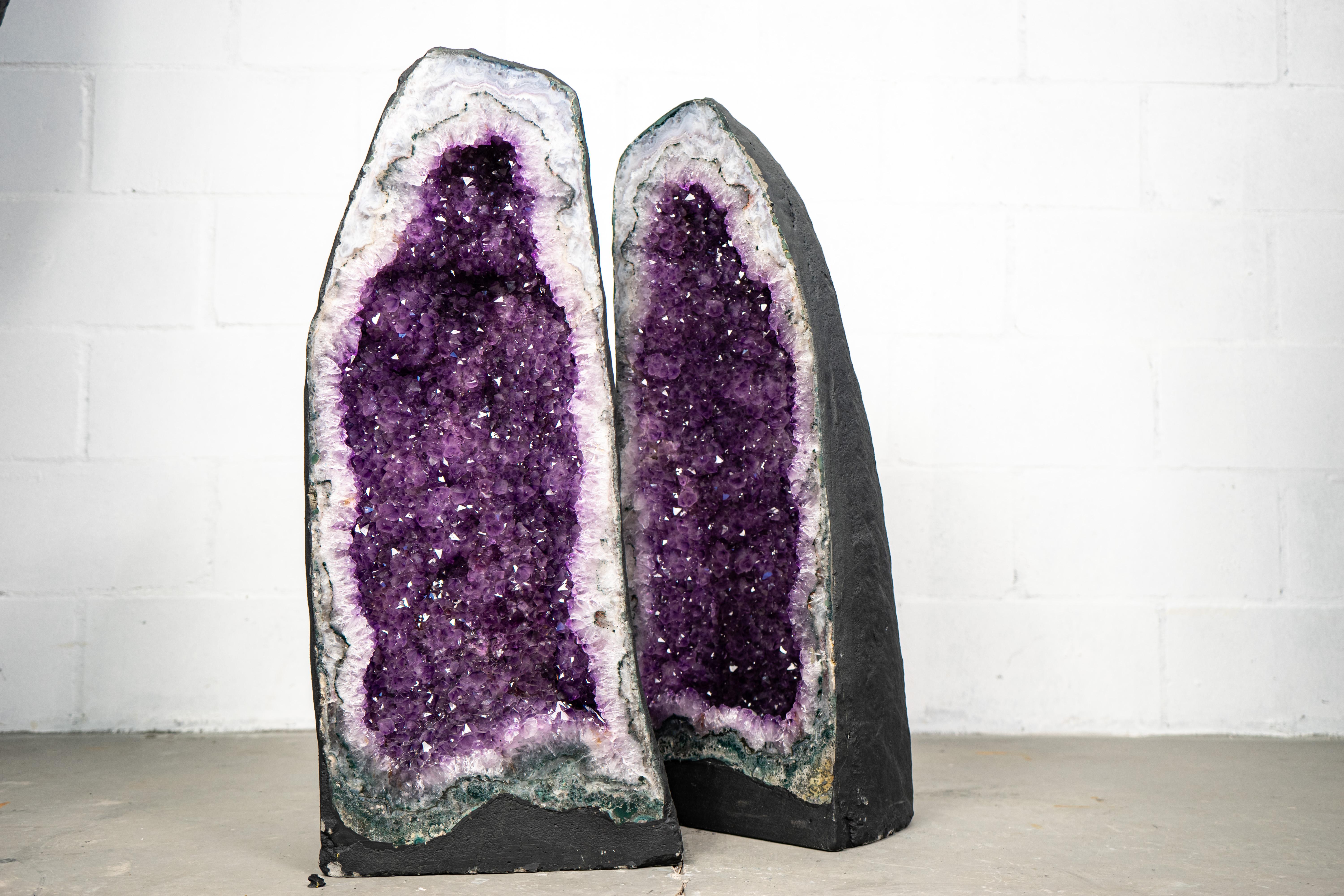 Pair of Natural Galaxy Purple Amethyst Geodes For Sale 3