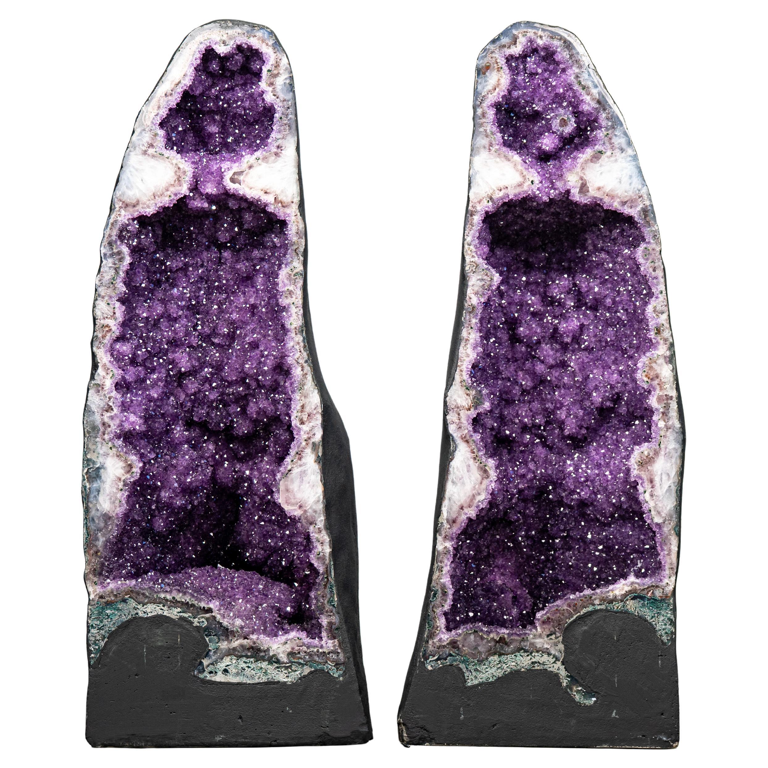Pair of Natural Galaxy Purple Amethyst Geodes