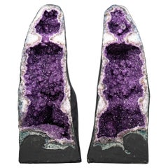 Pair of Natural Galaxy Purple Amethyst Geodes