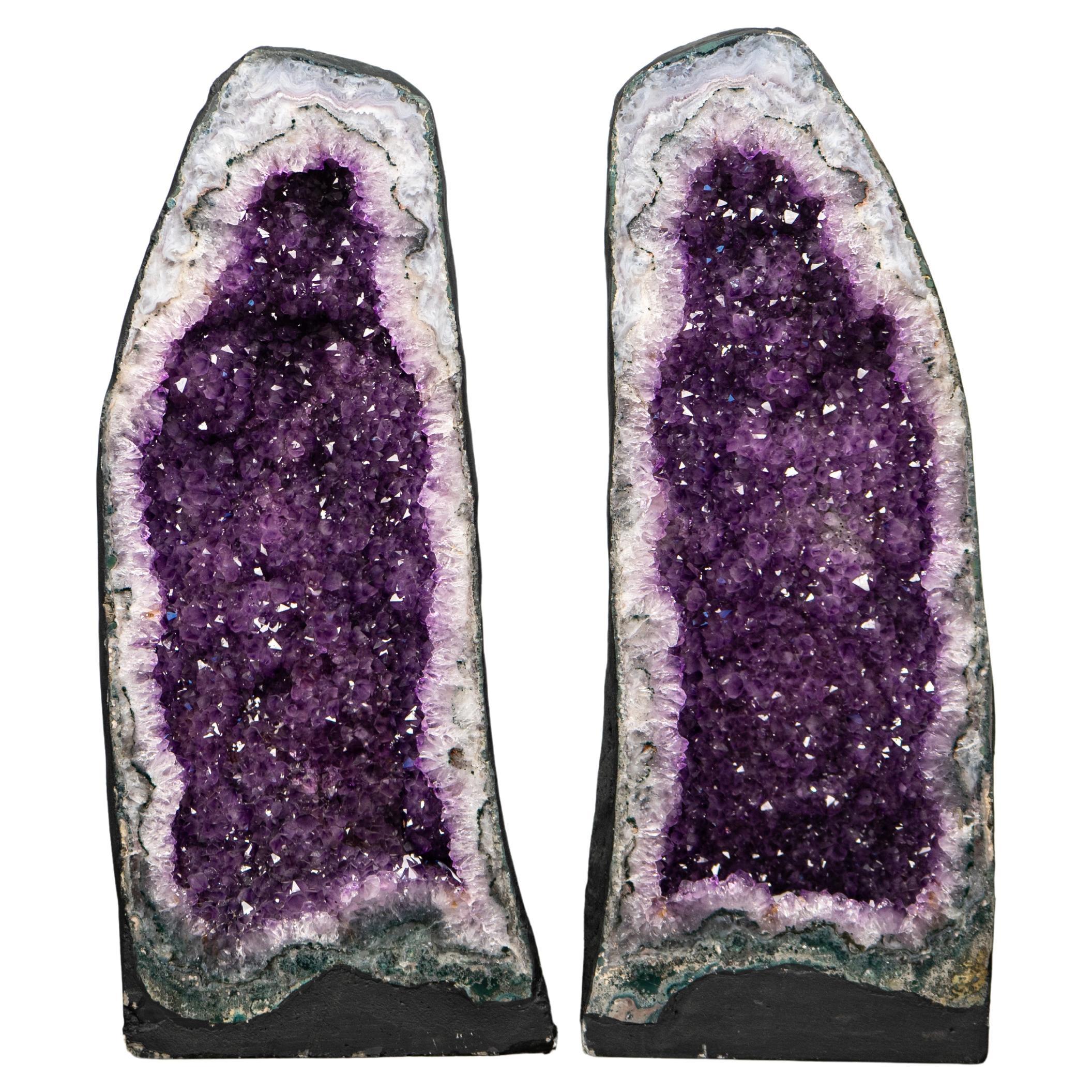 Paar natürliche Galaxy lila Amethyst Geoden