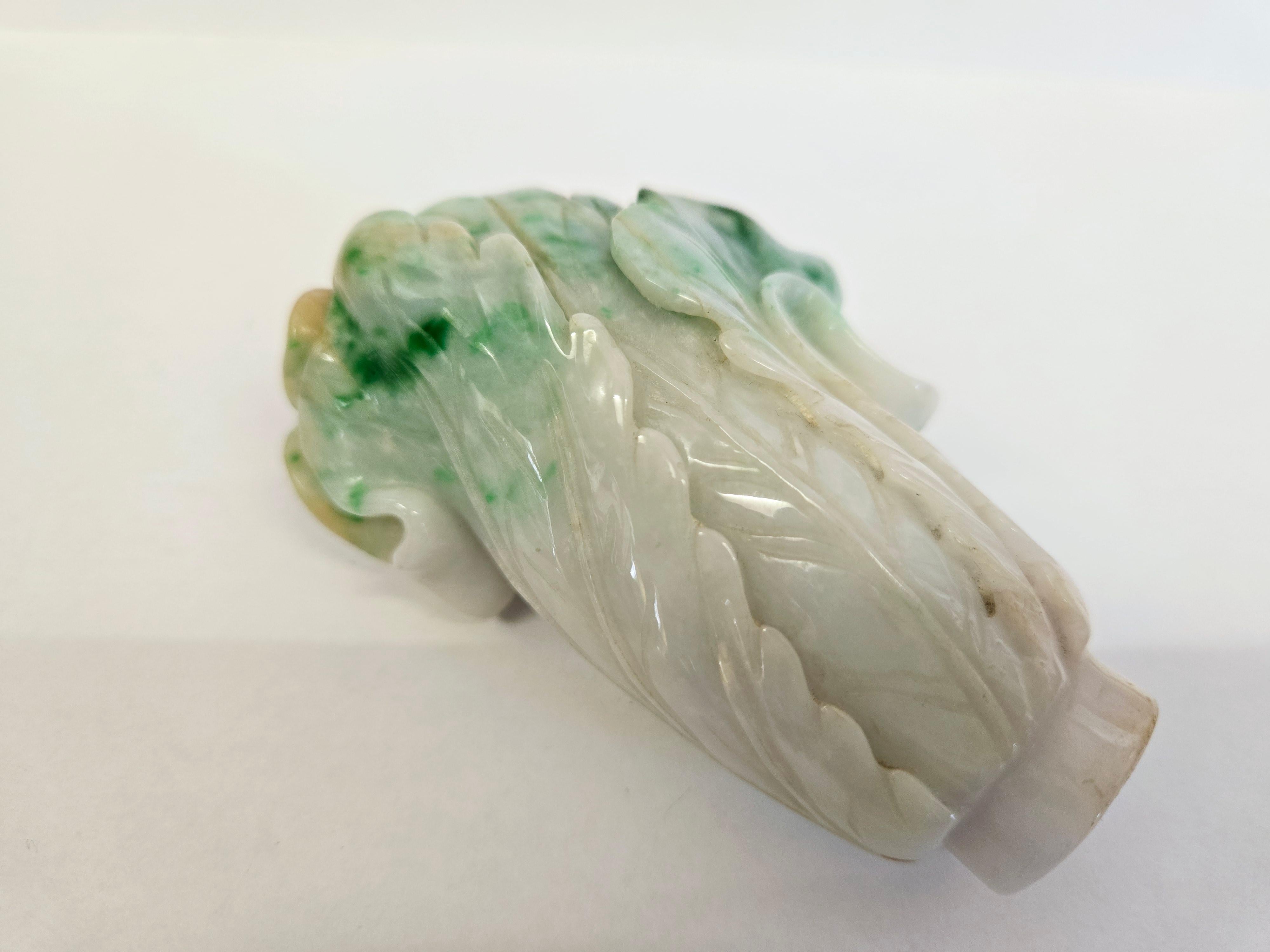 Pair of Natural Jadeite Chinese Cabbage Carvings For Sale 4