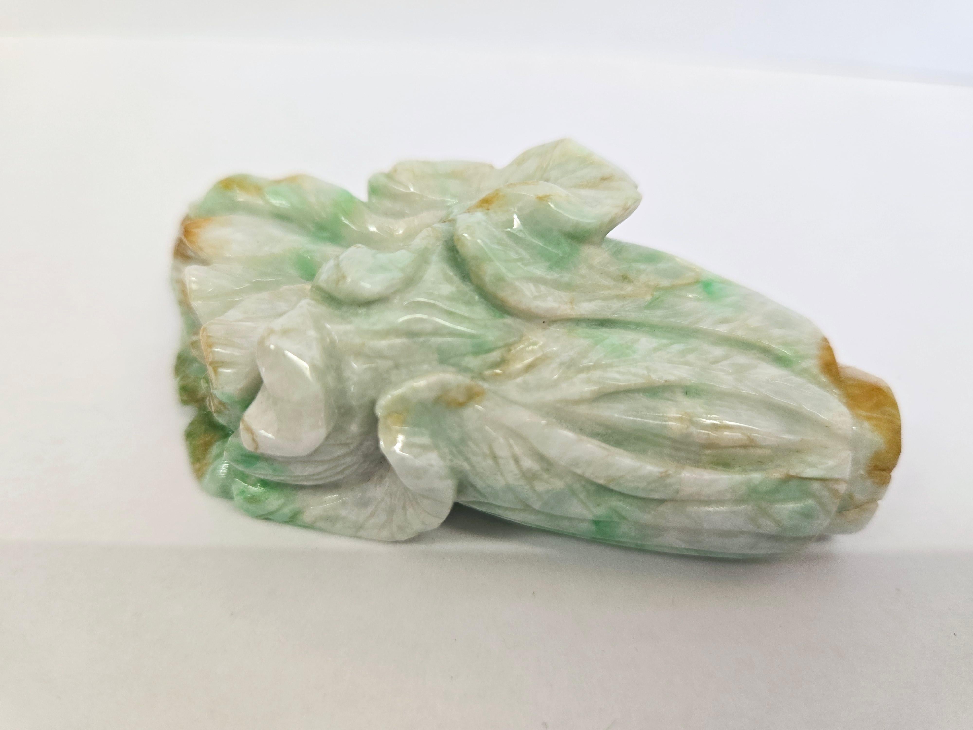 Pair of Natural Jadeite Chinese Cabbage Carvings For Sale 6