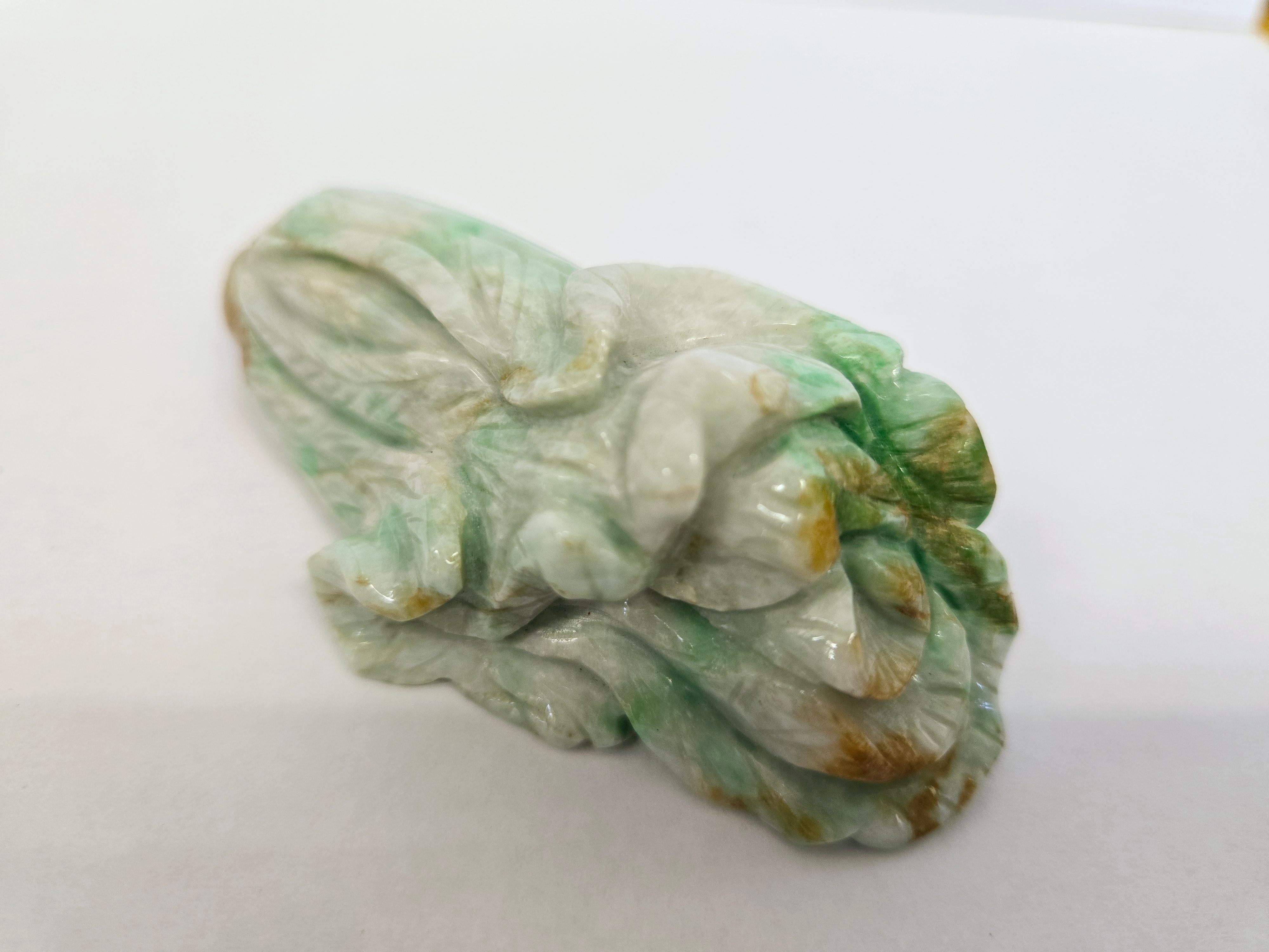 Pair of Natural Jadeite Chinese Cabbage Carvings For Sale 7